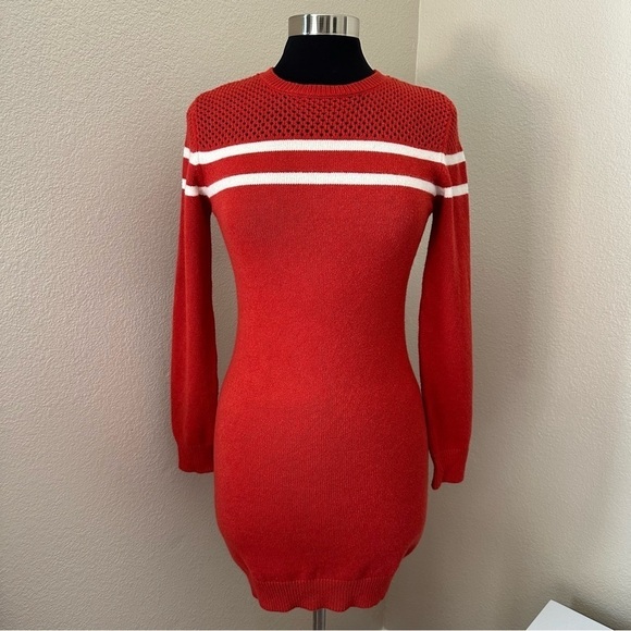 Angie Stripped Long Sleeve Orange Red Sweater Dress - Picture 1 of 11